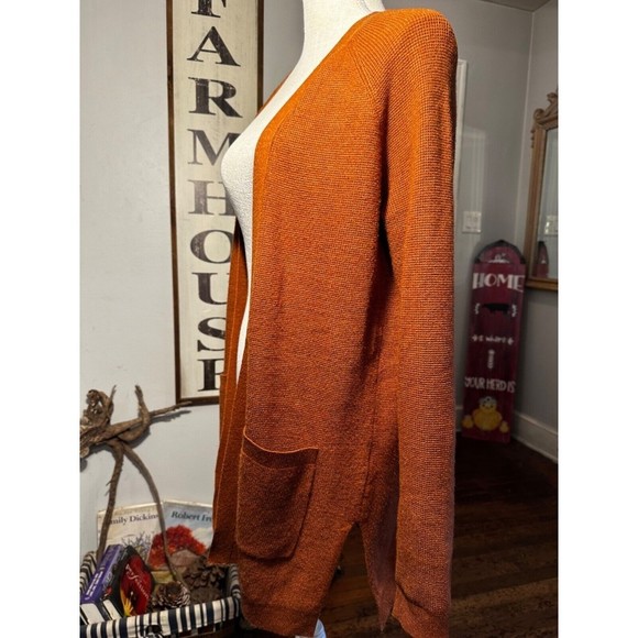 Cyrus Open Front Extra Long Pockets Cardigan Rust Brown Classic Knit medium - Picture 7 of 15
